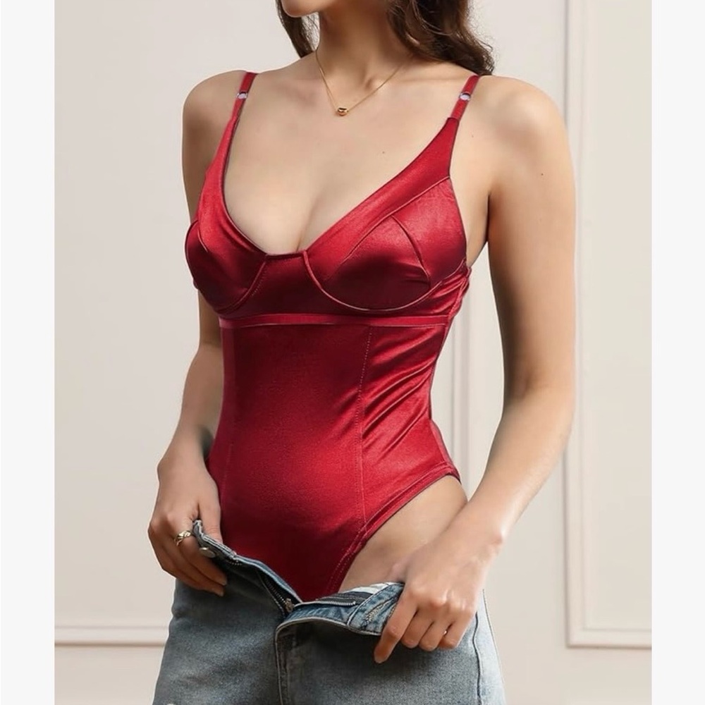 Red Satin Bodysuit - Picture 3 of 3